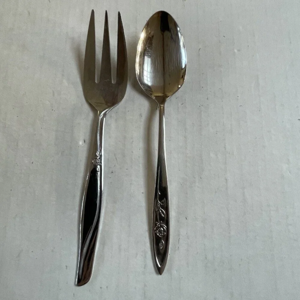 Fork and Spoon Serving‎ Set Oneida Supreme Japan The Rose Floral Flatware Salad
